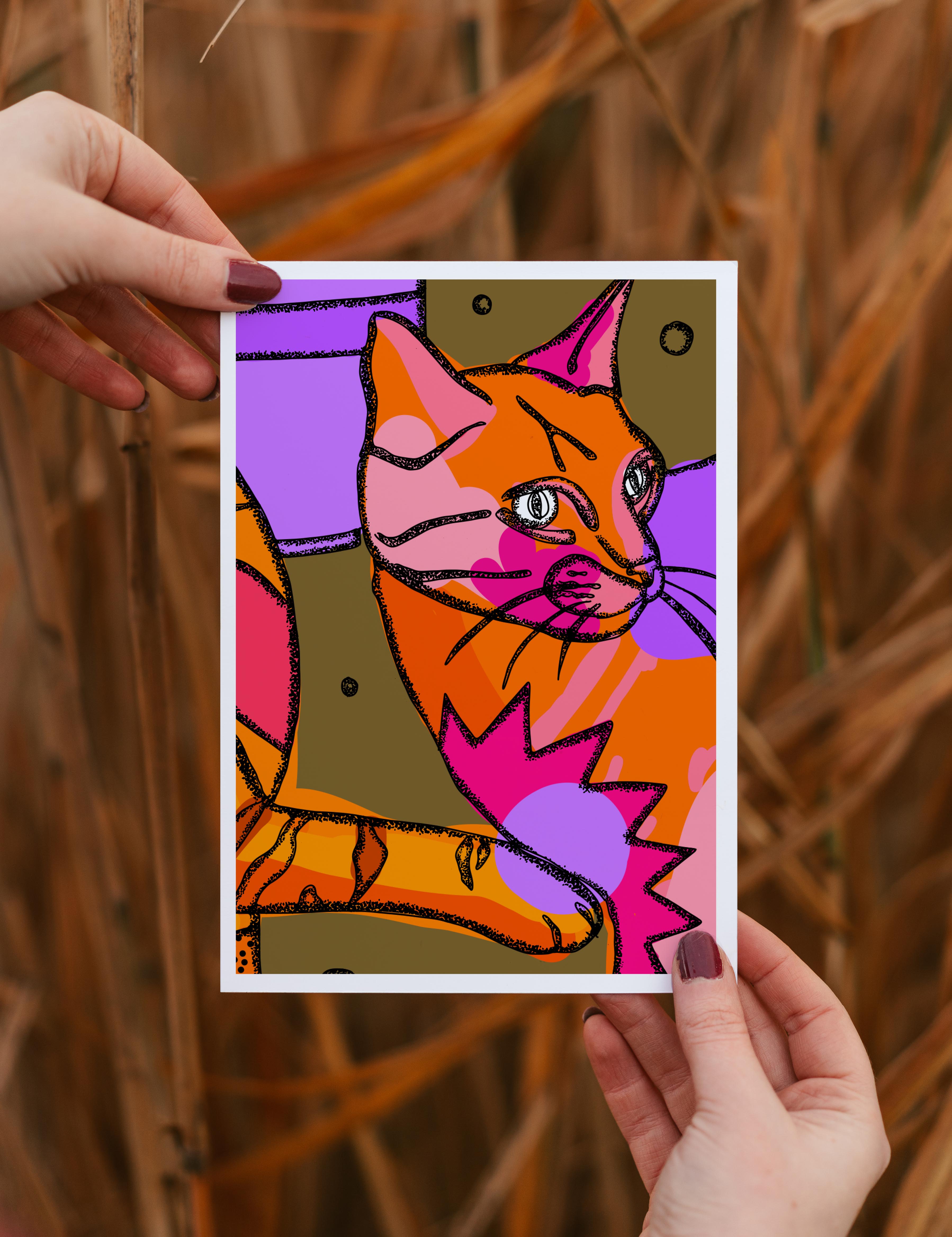 bright decor, cat prints, cat art, gift for cat lover