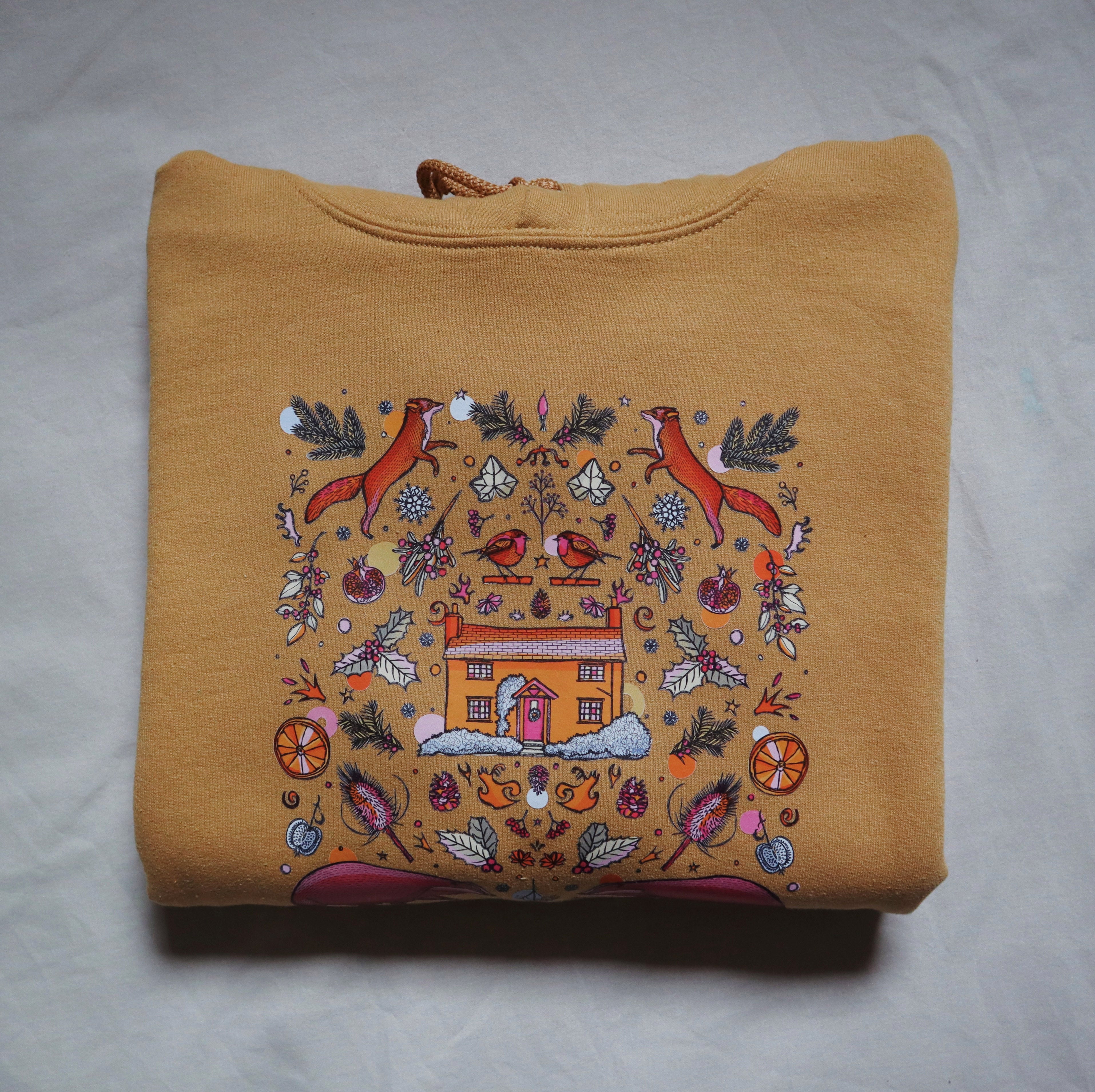 badger hoodie, winter hoodie, mustard hoodie, fox jumper, cute winter ootd