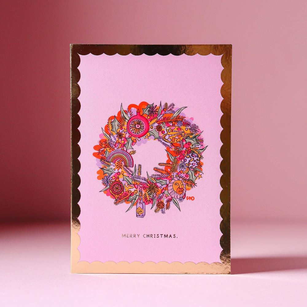 bauble wreath xmas card