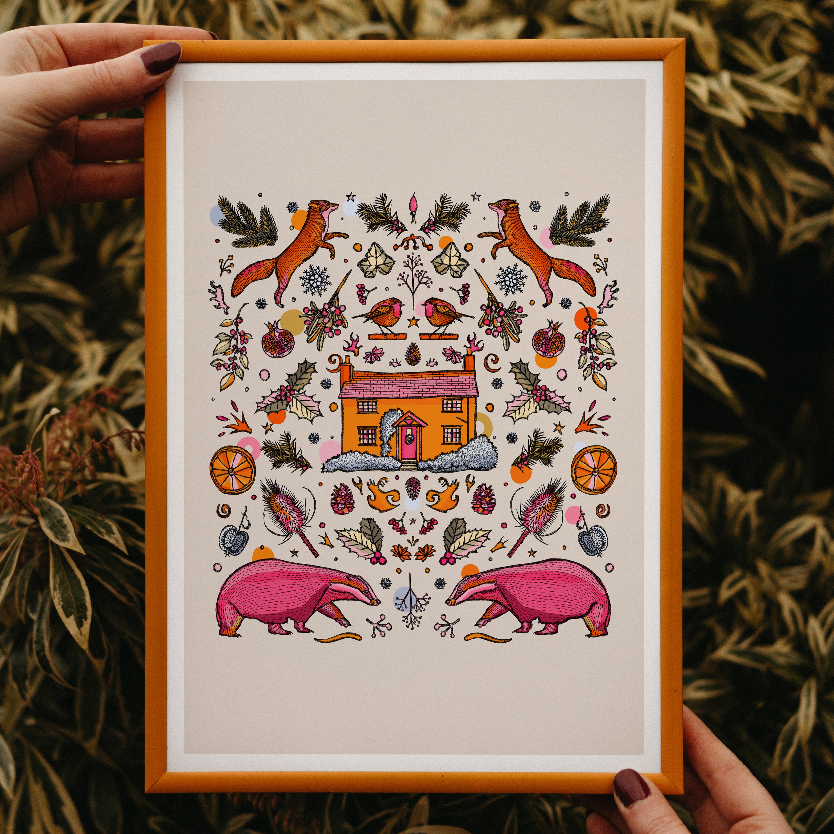 winter art print, badger art, fox drawing, statement wall art, nursery decor, cute wall art