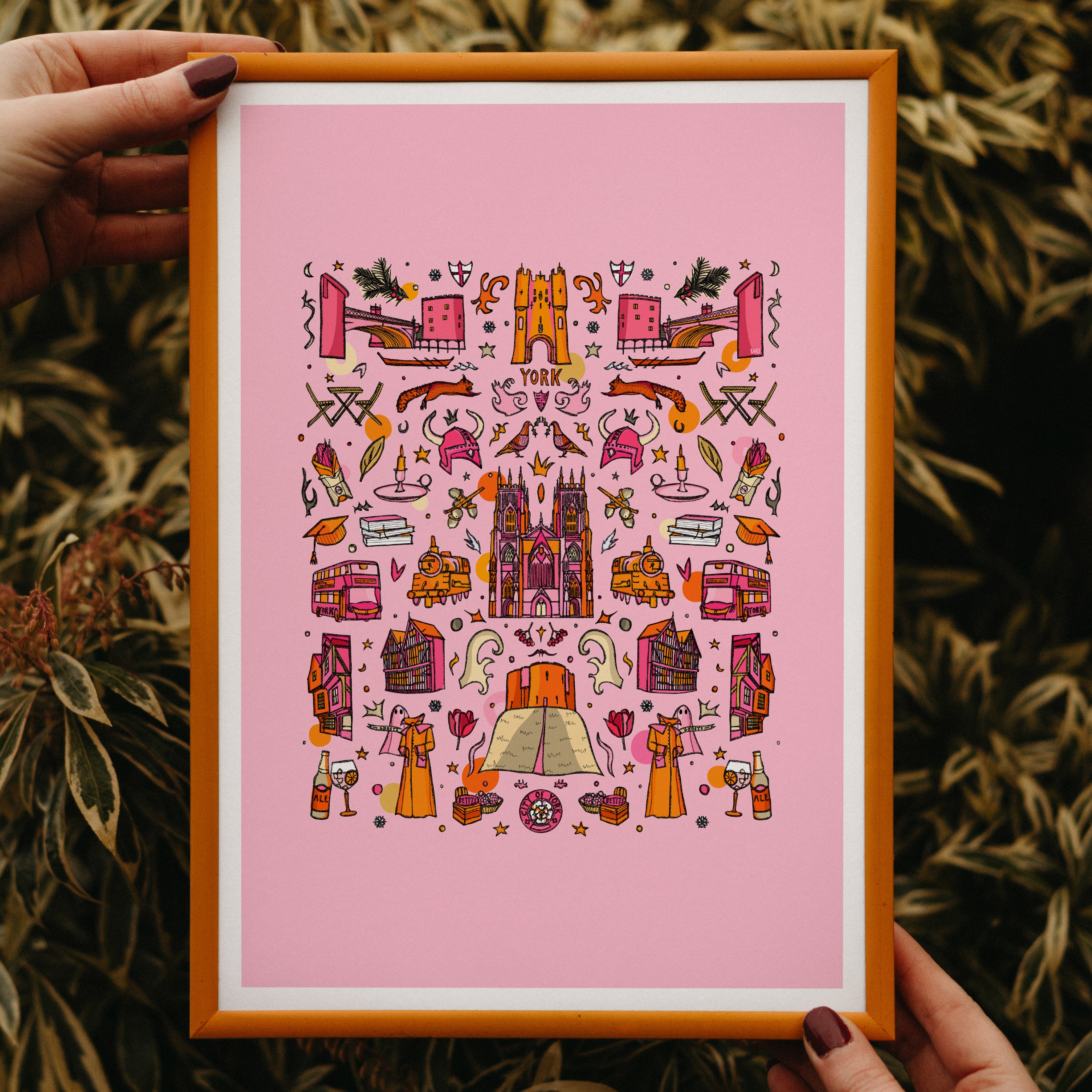 york art print, pink statement art. york minster print, map of york, york castle art