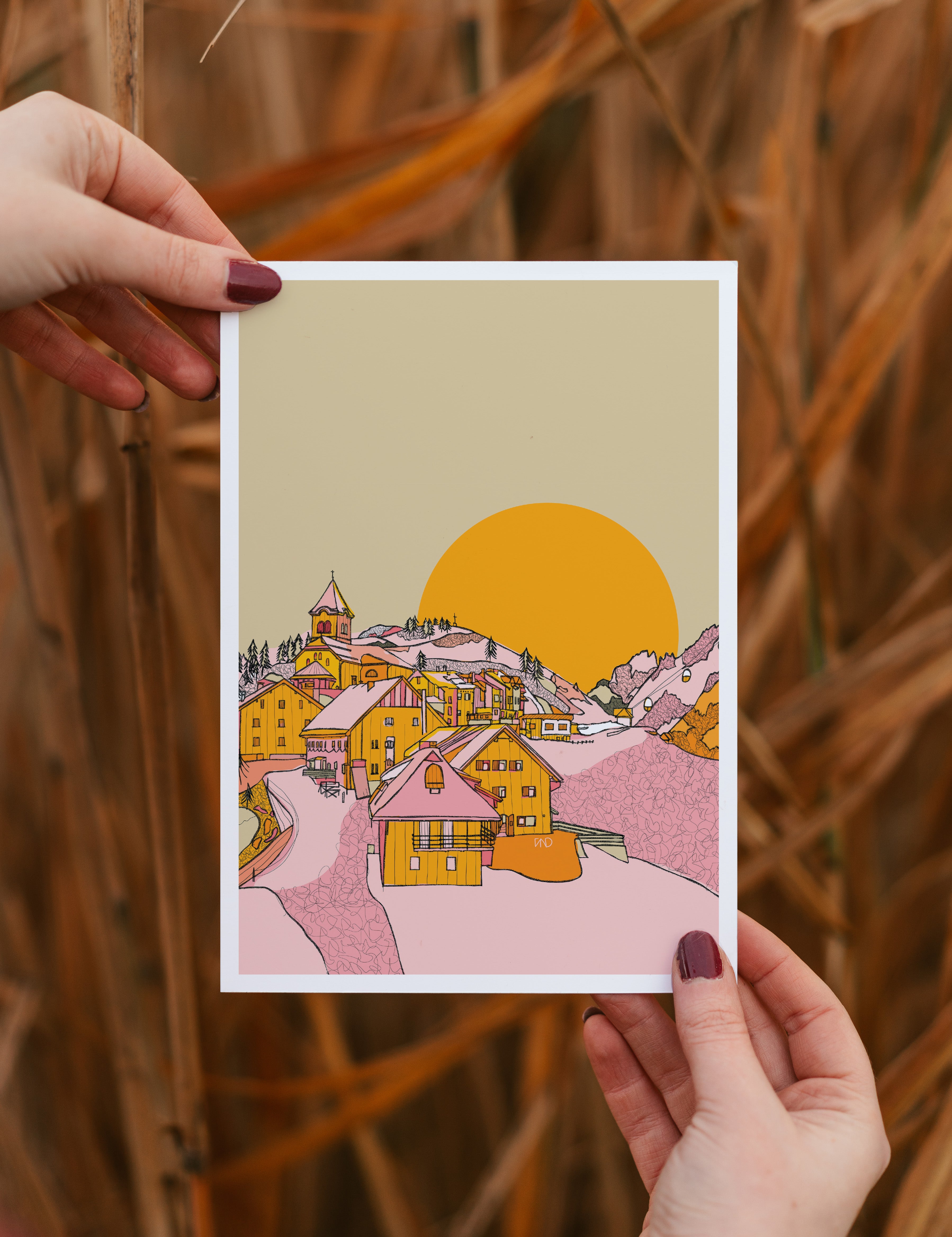 Ski village art print