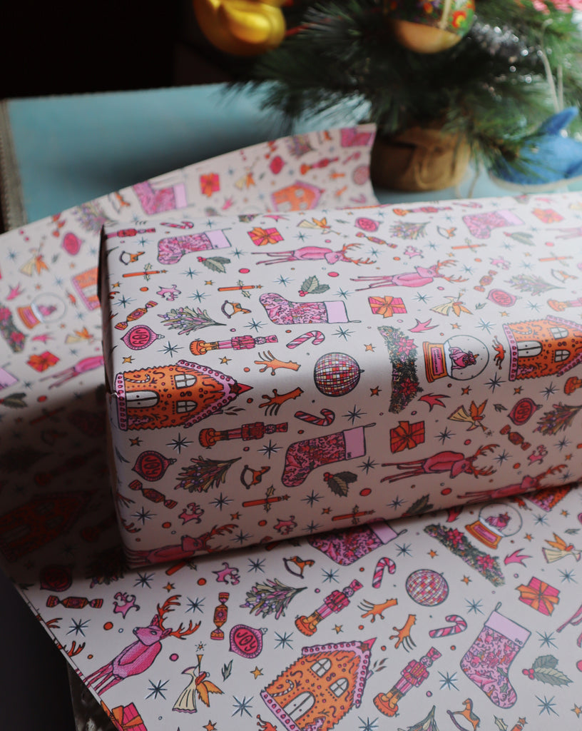 christmas wrapping paper, oliver bonas, freya niamh design, gingerbread gift wrap