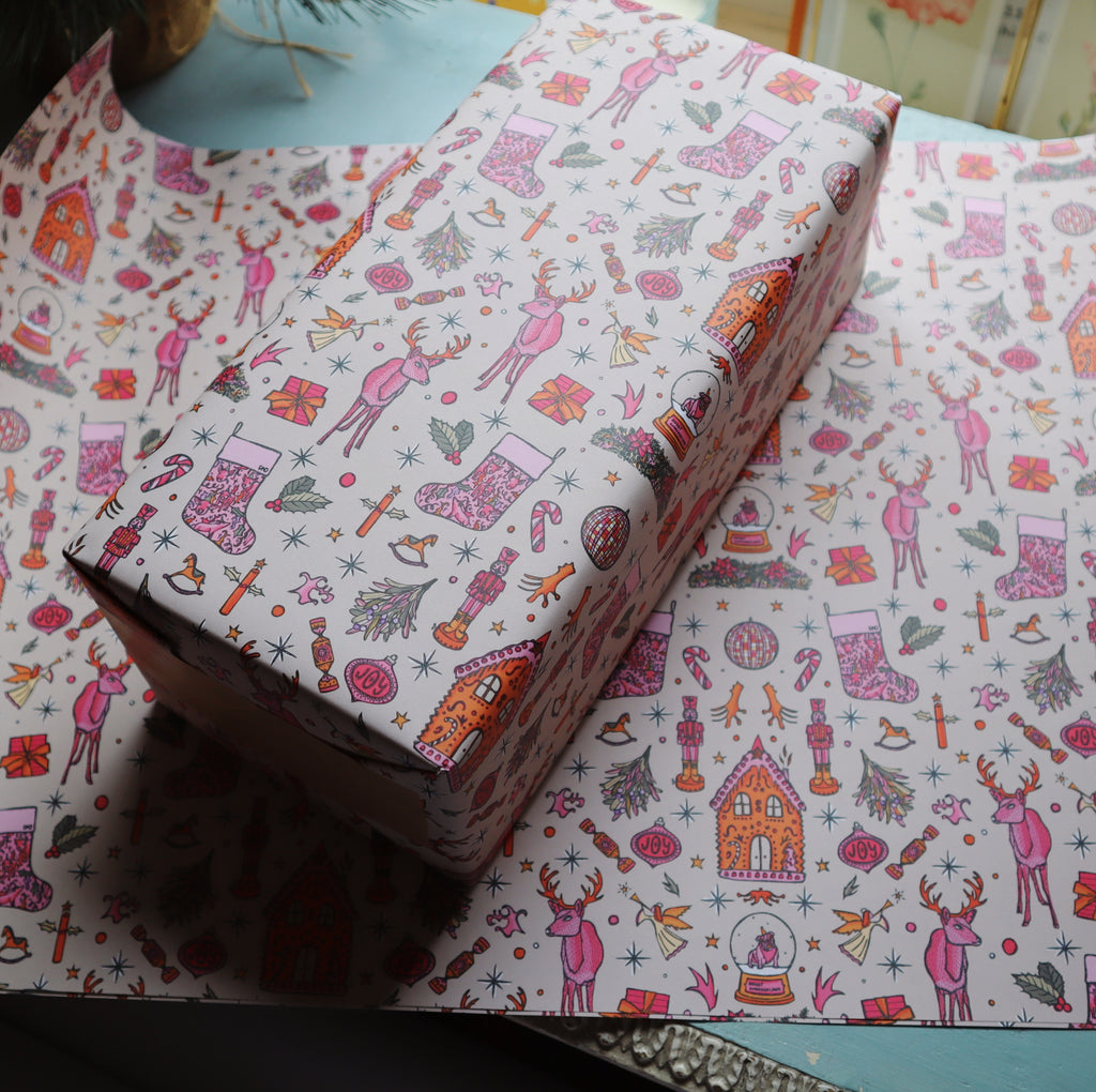 christmas wrapping paper, oliver bonas, freya niamh design, gingerbread gift wrap