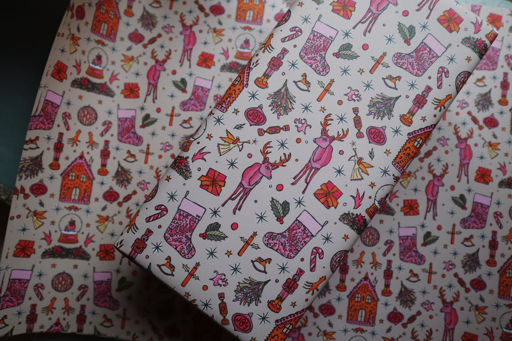 christmas wrapping paper, oliver bonas, freya niamh design, gingerbread gift wrap