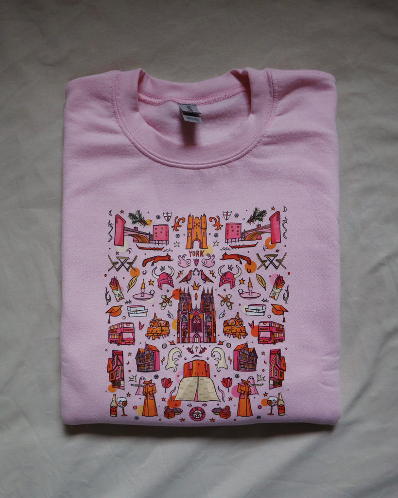 pink jumper, baby pink jumper, york jumper, york gift, york minster print, york uk