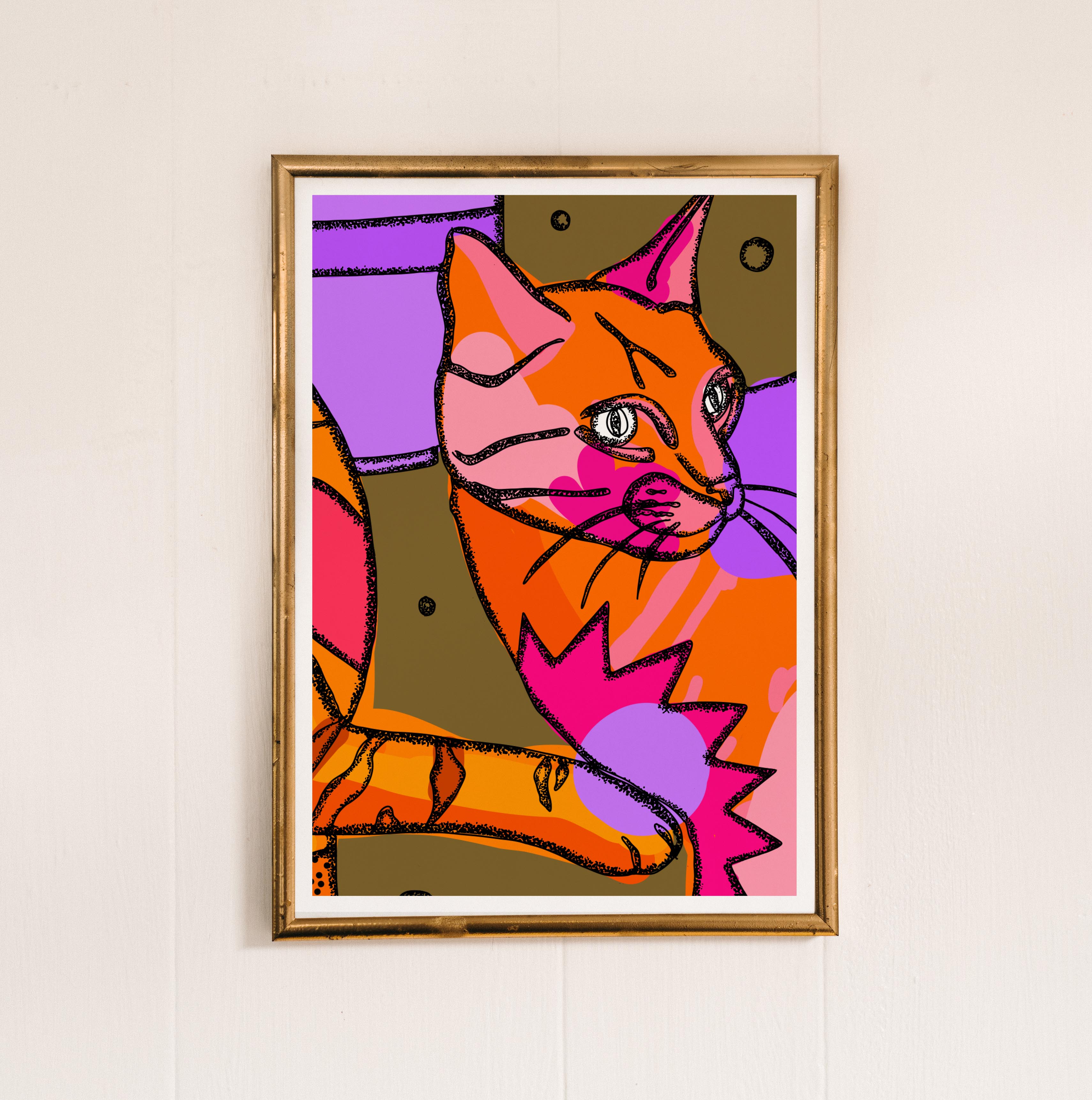 bright decor, cat prints, cat art, gift for cat lover