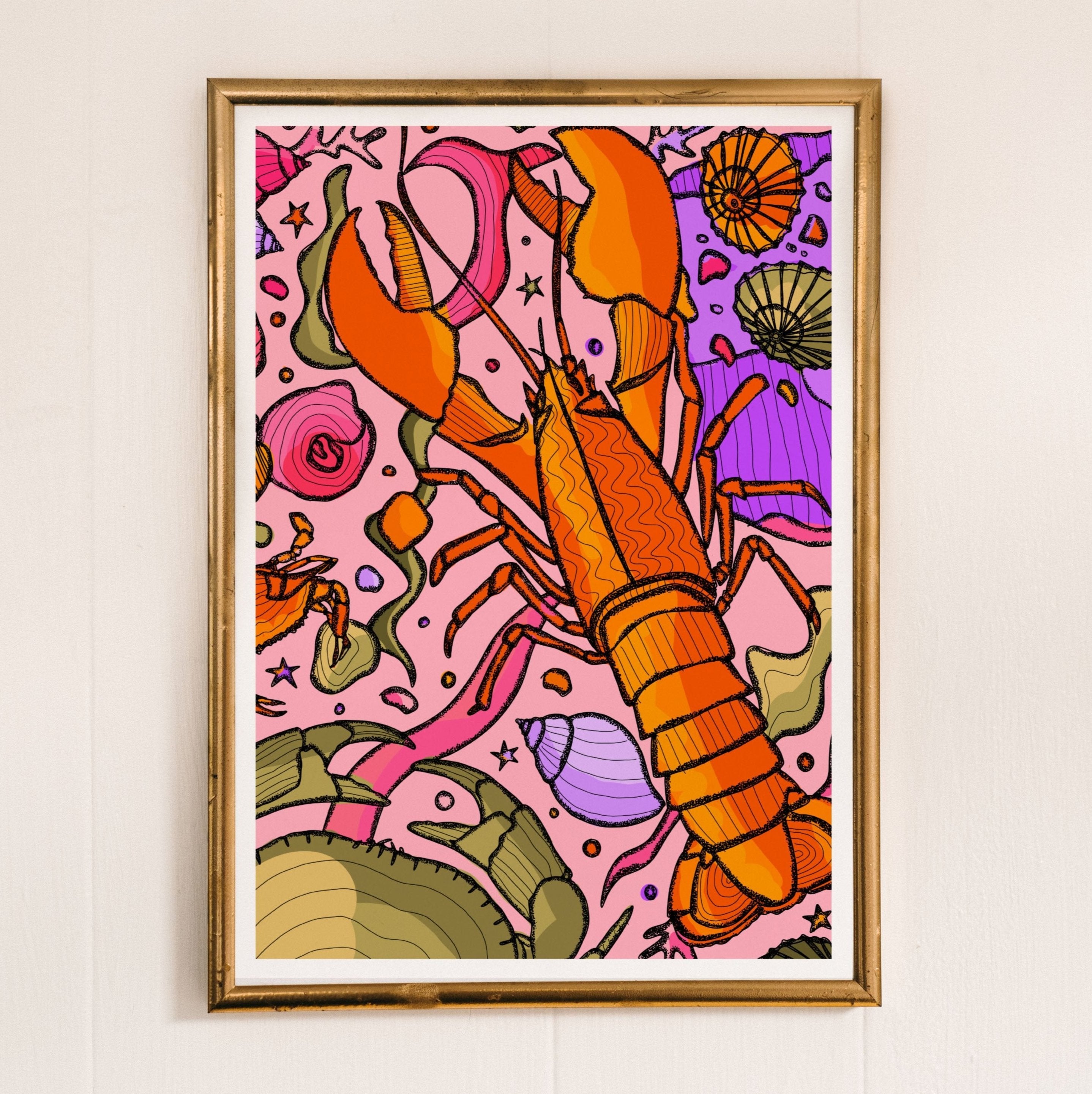 pink lobster art print