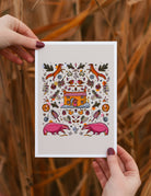 winter art print, badger art, fox drawing, statement wall art, nursery decor, cute wall art