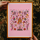 christmas decor, pink statement wall art, gingerbread house, nursery decor