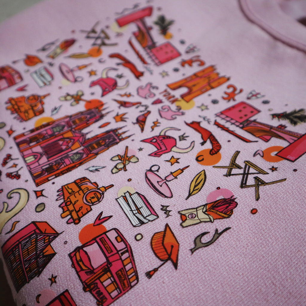 pink jumper, baby pink jumper, york jumper, york gift, york minster print, york uk