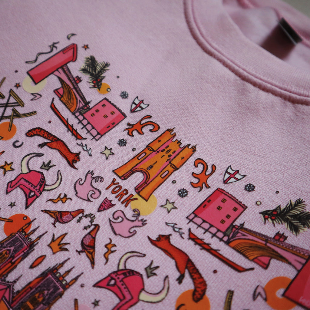 pink jumper, baby pink jumper, york jumper, york gift, york minster print, york uk