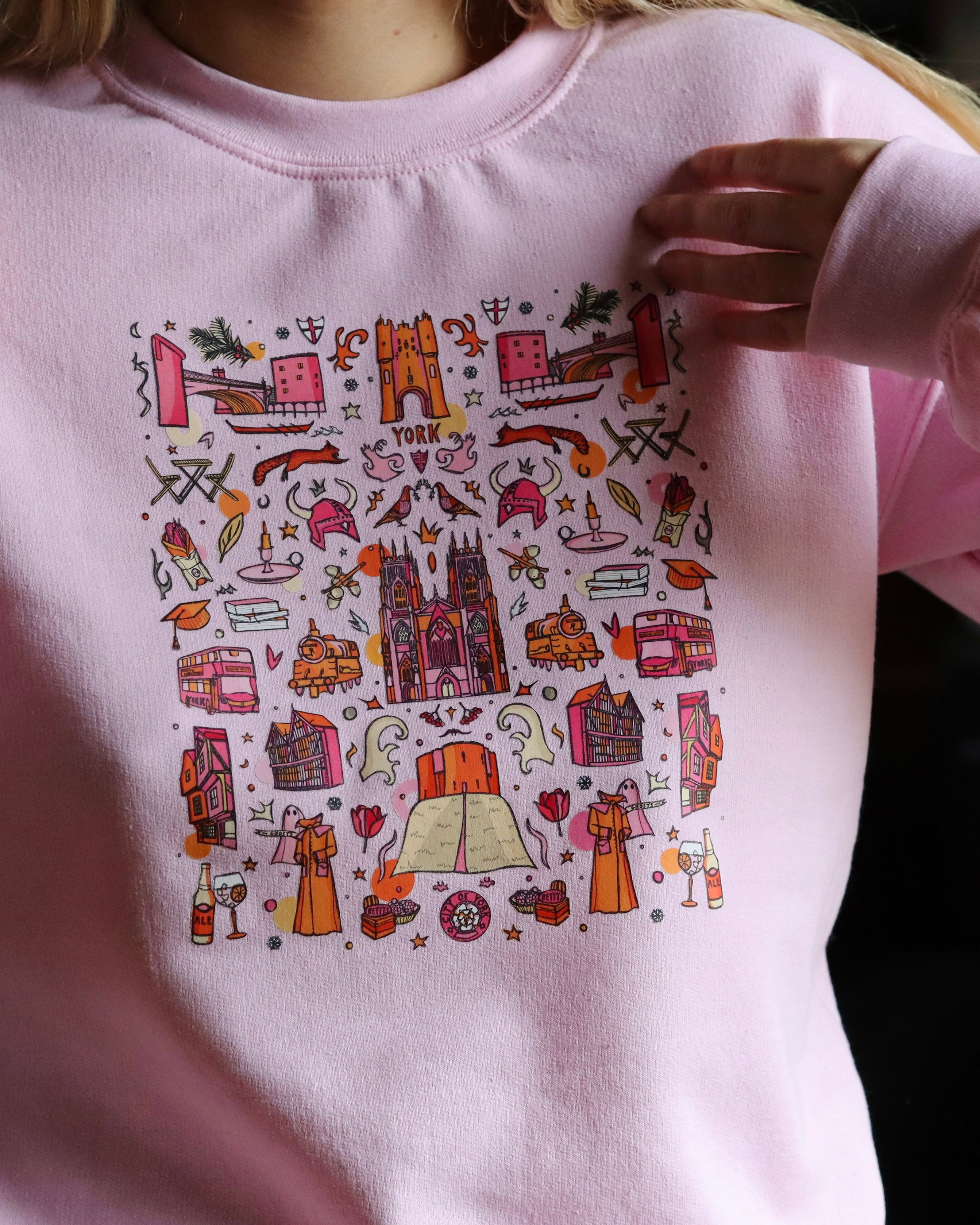 pink jumper, baby pink jumper, york jumper, york gift, york minster print, york uk