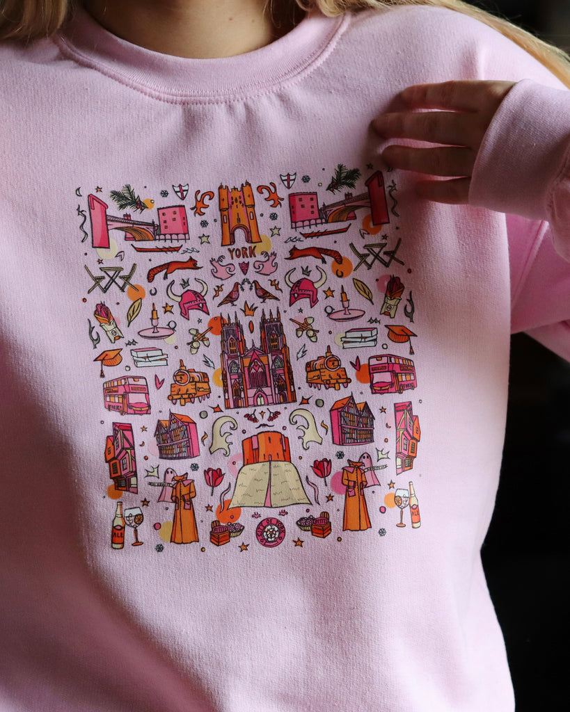 pink jumper, baby pink jumper, york jumper, york gift, york minster print, york uk