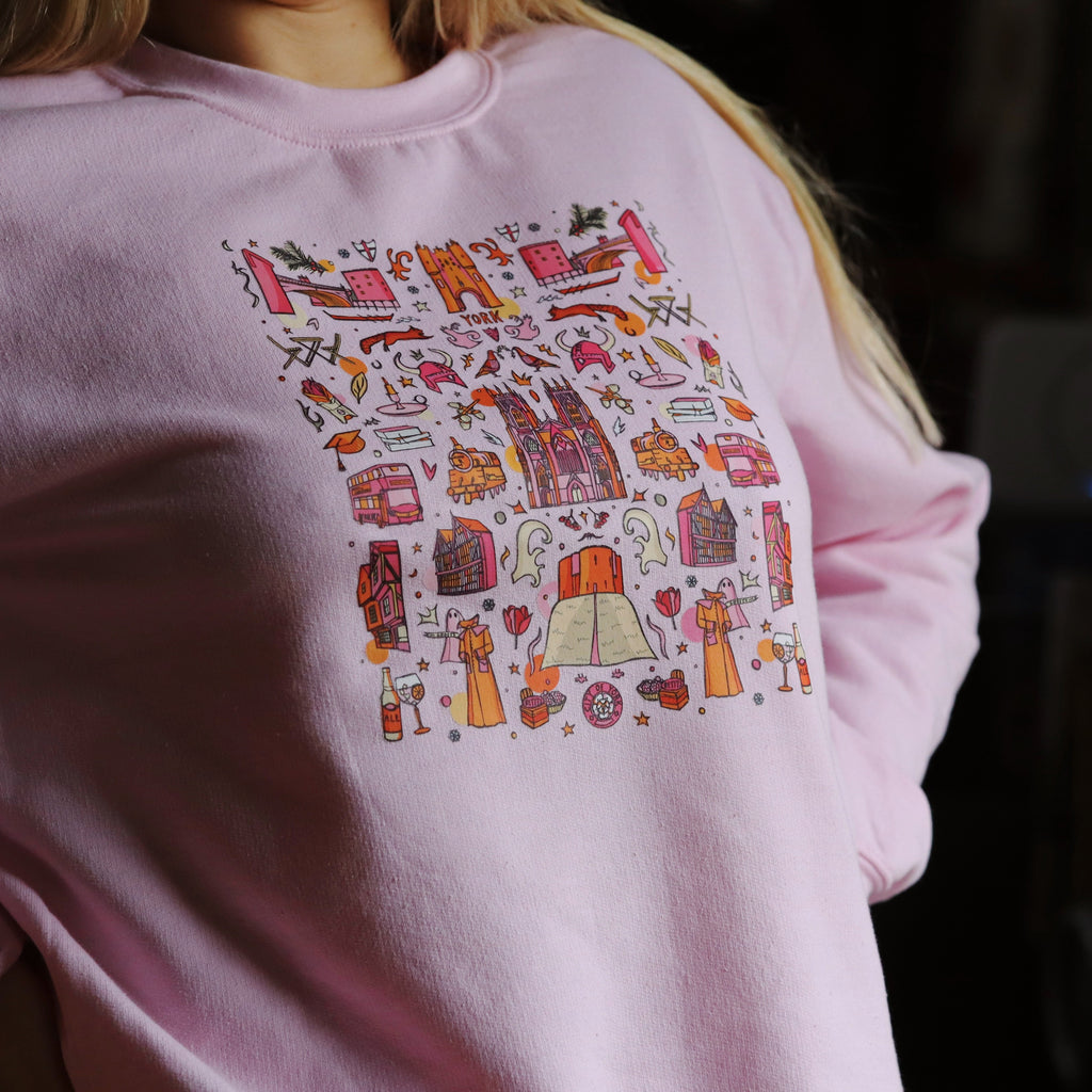 pink jumper, baby pink jumper, york jumper, york gift, york minster print, york uk