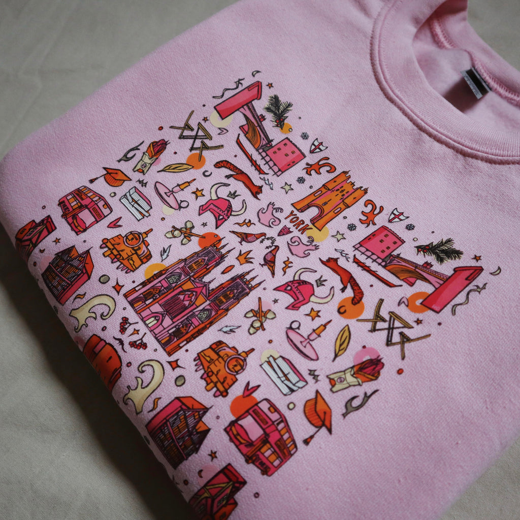 pink jumper, baby pink jumper, york jumper, york gift, york minster print, york uk