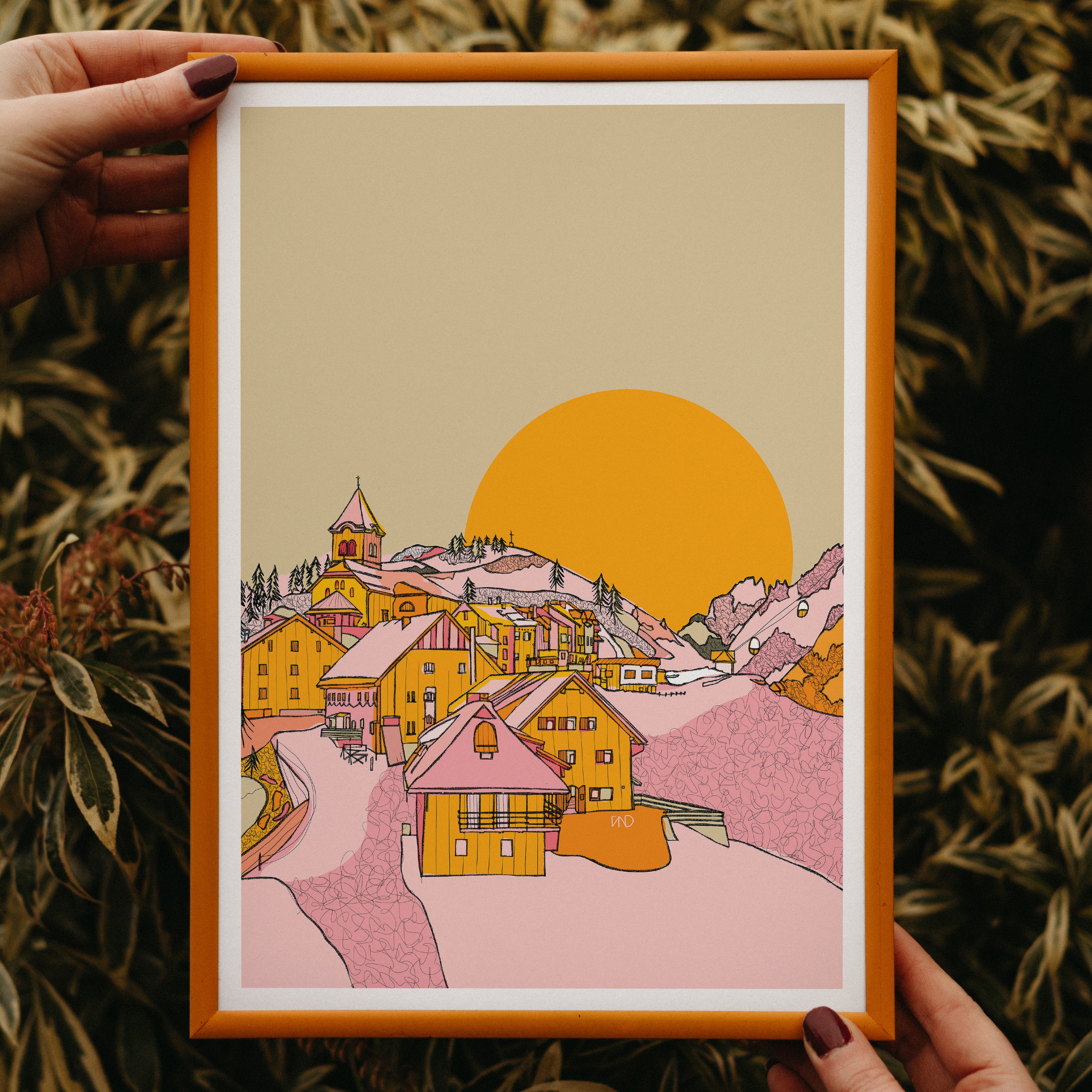 Ski village art print